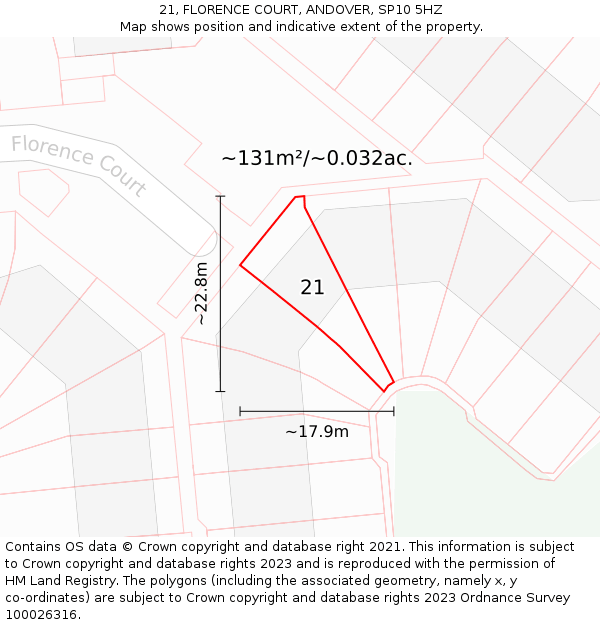 21, FLORENCE COURT, ANDOVER, SP10 5HZ: Plot and title map
