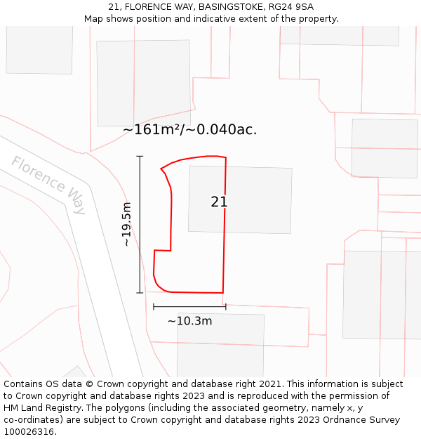 21, FLORENCE WAY, BASINGSTOKE, RG24 9SA: Plot and title map