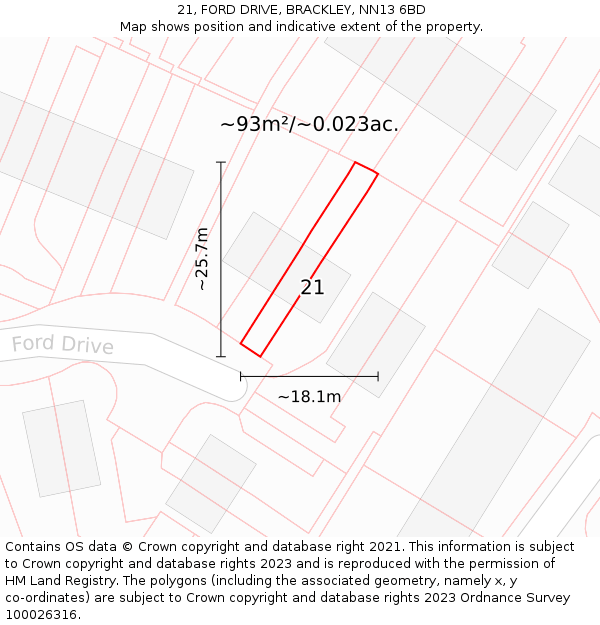 21, FORD DRIVE, BRACKLEY, NN13 6BD: Plot and title map