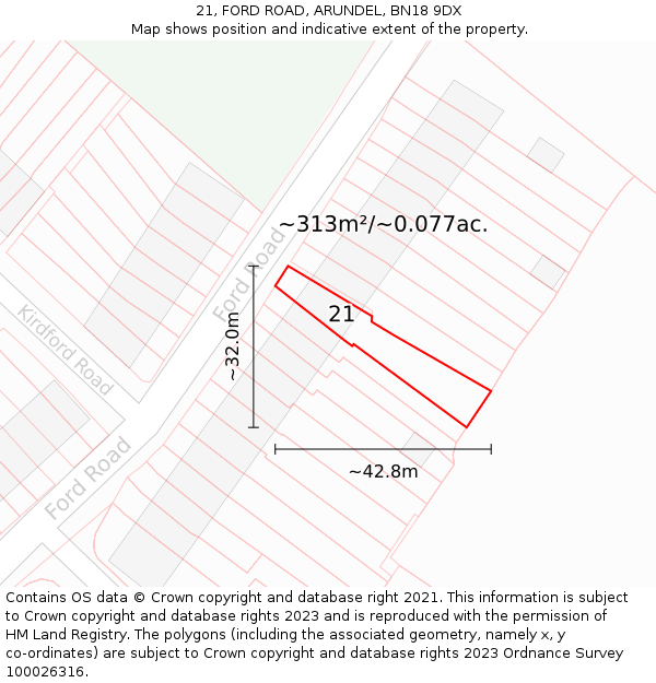 21, FORD ROAD, ARUNDEL, BN18 9DX: Plot and title map