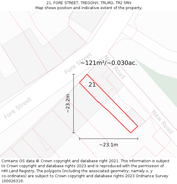 21, FORE STREET, TREGONY, TRURO, TR2 5RN: Plot and title map