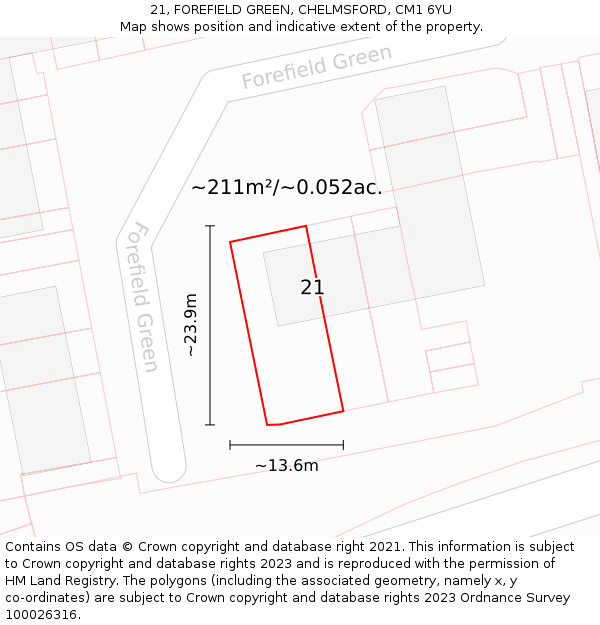 21, FOREFIELD GREEN, CHELMSFORD, CM1 6YU: Plot and title map