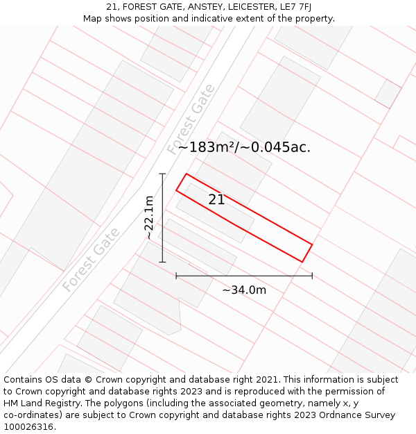 21, FOREST GATE, ANSTEY, LEICESTER, LE7 7FJ: Plot and title map