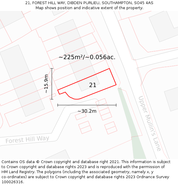 21, FOREST HILL WAY, DIBDEN PURLIEU, SOUTHAMPTON, SO45 4AS: Plot and title map