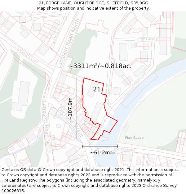21, FORGE LANE, OUGHTIBRIDGE, SHEFFIELD, S35 0GG: Plot and title map
