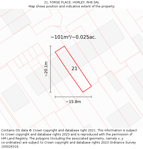 21, FORGE PLACE, HORLEY, RH6 0AL: Plot and title map