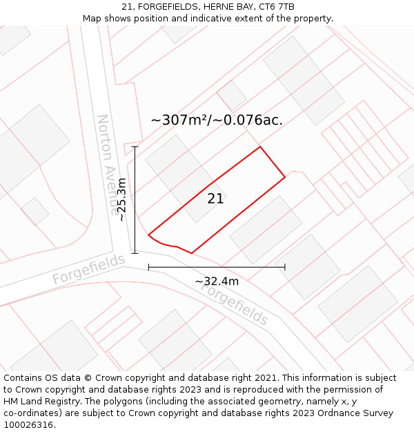 21, FORGEFIELDS, HERNE BAY, CT6 7TB: Plot and title map