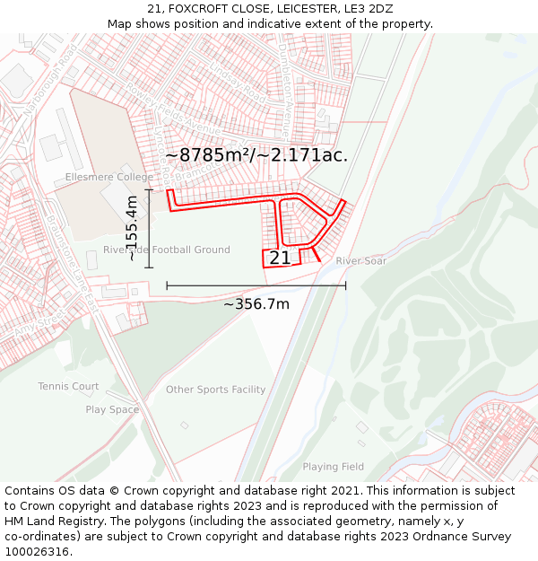 21, FOXCROFT CLOSE, LEICESTER, LE3 2DZ: Plot and title map