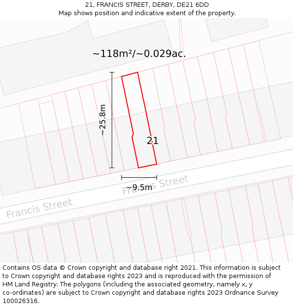 21, FRANCIS STREET, DERBY, DE21 6DD: Plot and title map