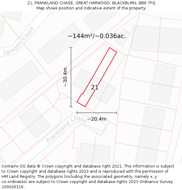 21, FRANKLAND CHASE, GREAT HARWOOD, BLACKBURN, BB6 7FQ: Plot and title map