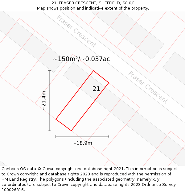21, FRASER CRESCENT, SHEFFIELD, S8 0JF: Plot and title map