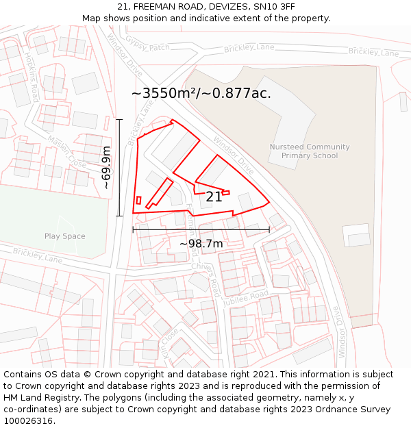 21, FREEMAN ROAD, DEVIZES, SN10 3FF: Plot and title map