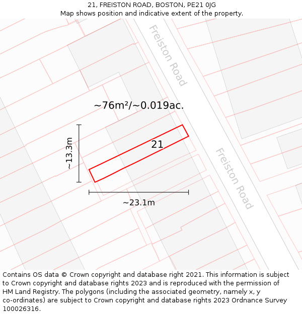 21, FREISTON ROAD, BOSTON, PE21 0JG: Plot and title map