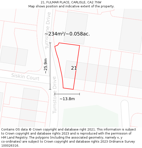 21, FULMAR PLACE, CARLISLE, CA2 7NW: Plot and title map