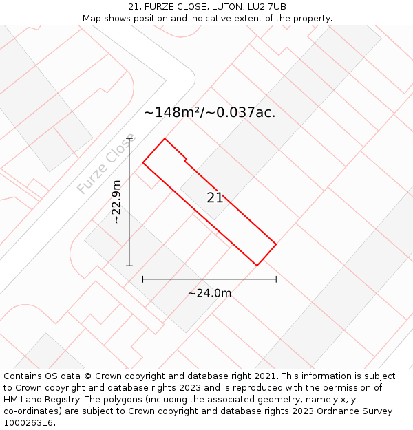 21, FURZE CLOSE, LUTON, LU2 7UB: Plot and title map