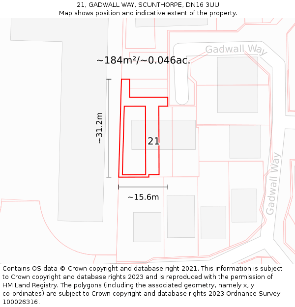 21, GADWALL WAY, SCUNTHORPE, DN16 3UU: Plot and title map