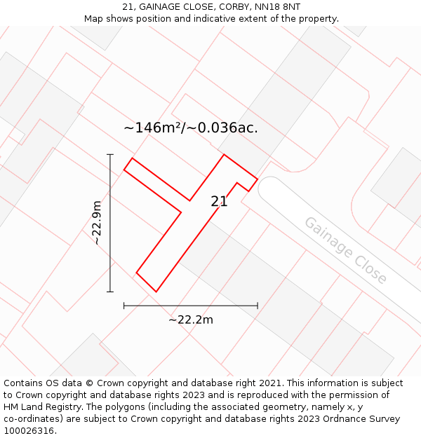 21, GAINAGE CLOSE, CORBY, NN18 8NT: Plot and title map