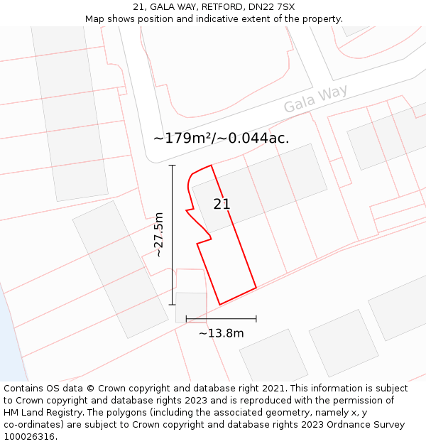 21, GALA WAY, RETFORD, DN22 7SX: Plot and title map