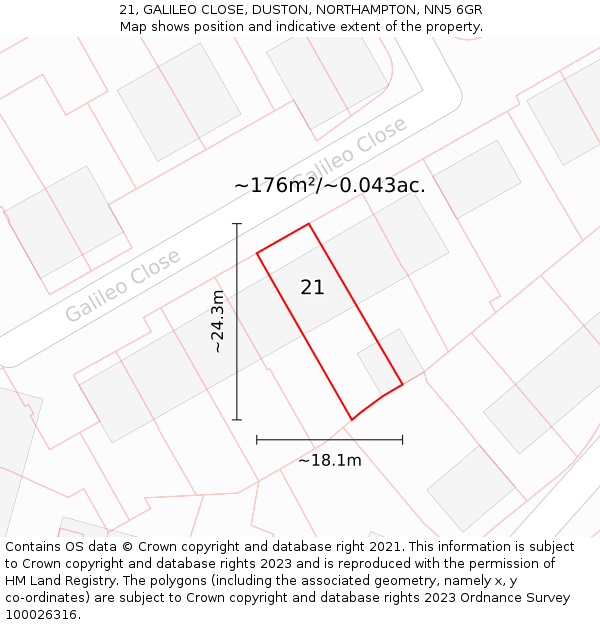 21, GALILEO CLOSE, DUSTON, NORTHAMPTON, NN5 6GR: Plot and title map