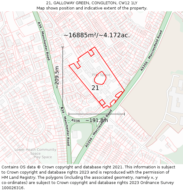 21, GALLOWAY GREEN, CONGLETON, CW12 1LY: Plot and title map