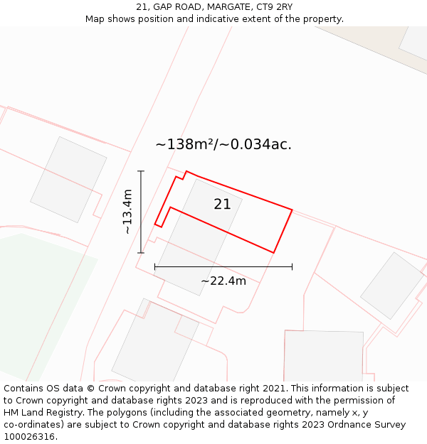 21, GAP ROAD, MARGATE, CT9 2RY: Plot and title map
