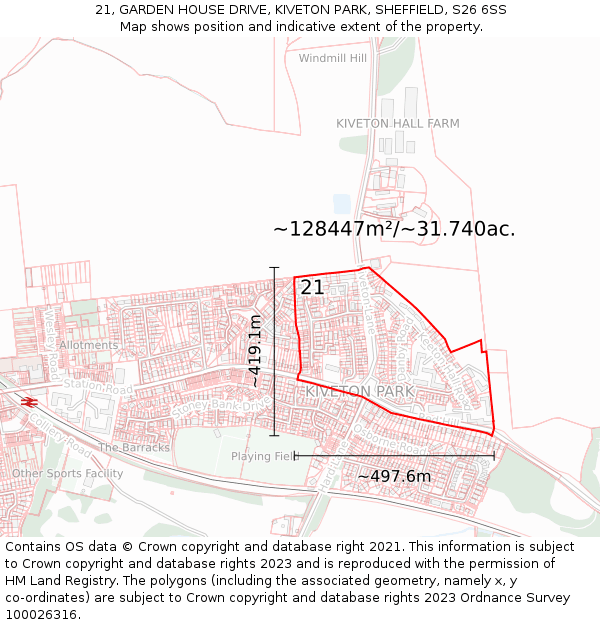 21, GARDEN HOUSE DRIVE, KIVETON PARK, SHEFFIELD, S26 6SS: Plot and title map