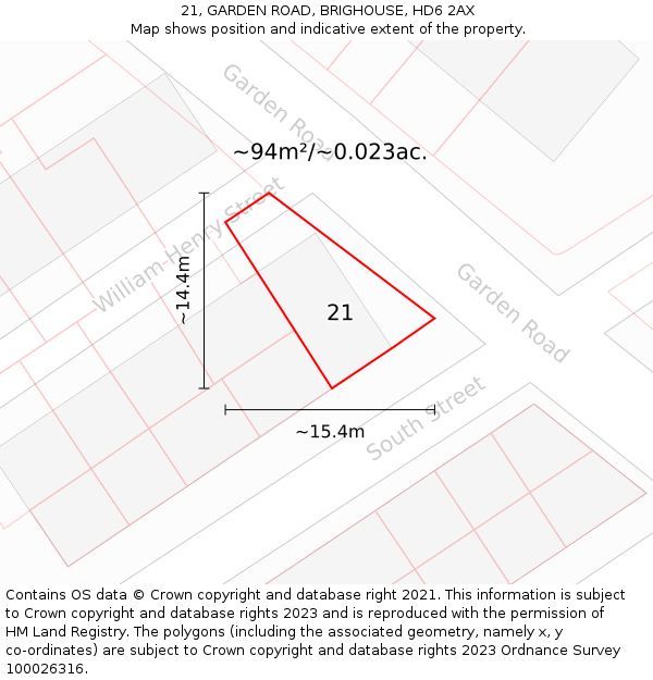 21, GARDEN ROAD, BRIGHOUSE, HD6 2AX: Plot and title map
