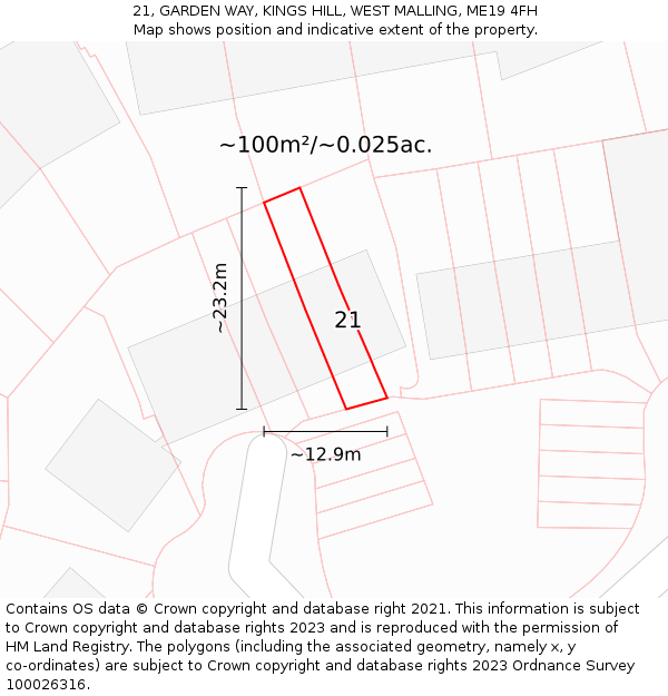 21, GARDEN WAY, KINGS HILL, WEST MALLING, ME19 4FH: Plot and title map