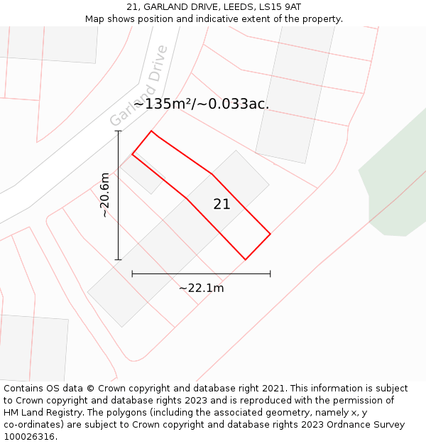 21, GARLAND DRIVE, LEEDS, LS15 9AT: Plot and title map