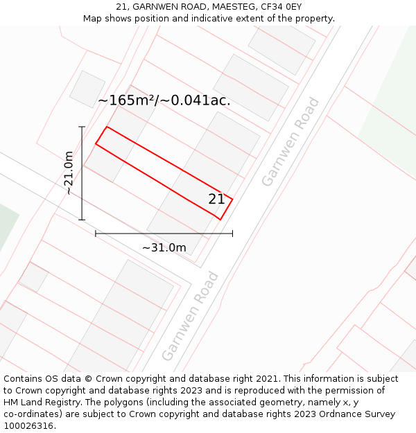21, GARNWEN ROAD, MAESTEG, CF34 0EY: Plot and title map