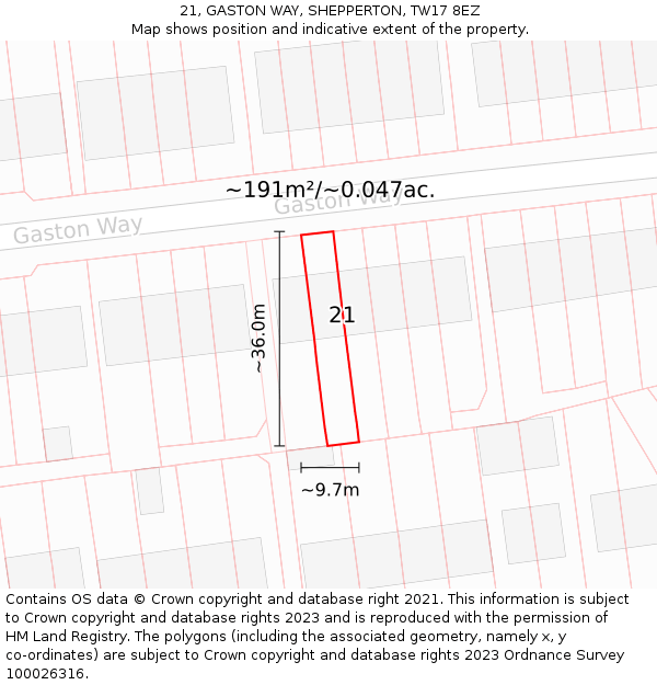 21, GASTON WAY, SHEPPERTON, TW17 8EZ: Plot and title map