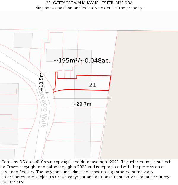21, GATEACRE WALK, MANCHESTER, M23 9BA: Plot and title map
