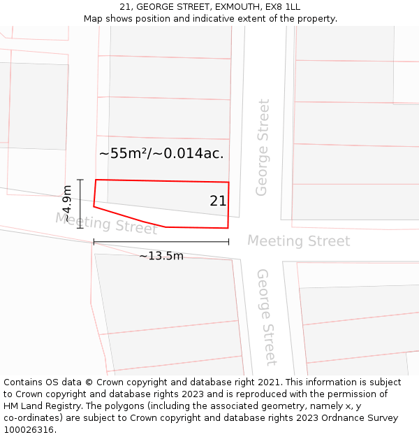21, GEORGE STREET, EXMOUTH, EX8 1LL: Plot and title map