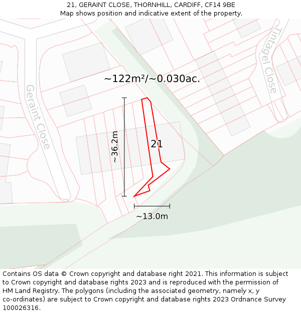 21, GERAINT CLOSE, THORNHILL, CARDIFF, CF14 9BE: Plot and title map
