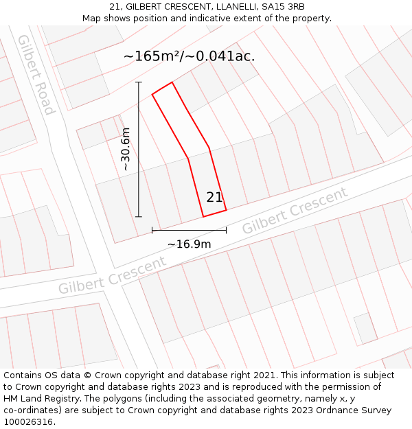 21, GILBERT CRESCENT, LLANELLI, SA15 3RB: Plot and title map