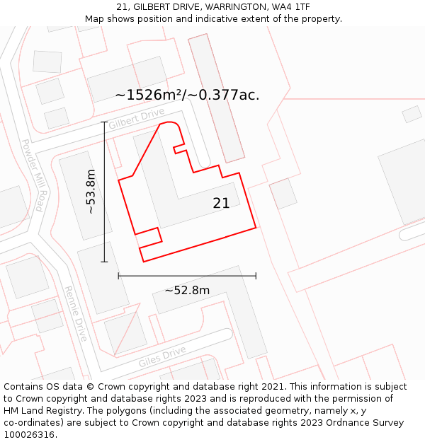 21, GILBERT DRIVE, WARRINGTON, WA4 1TF: Plot and title map
