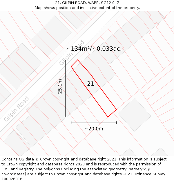 21, GILPIN ROAD, WARE, SG12 9LZ: Plot and title map