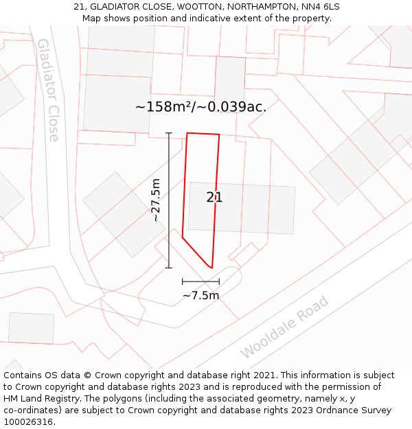 21, GLADIATOR CLOSE, WOOTTON, NORTHAMPTON, NN4 6LS: Plot and title map