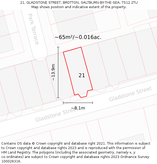 21, GLADSTONE STREET, BROTTON, SALTBURN-BY-THE-SEA, TS12 2TU: Plot and title map