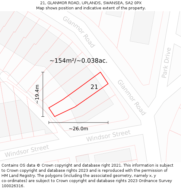 21, GLANMOR ROAD, UPLANDS, SWANSEA, SA2 0PX: Plot and title map