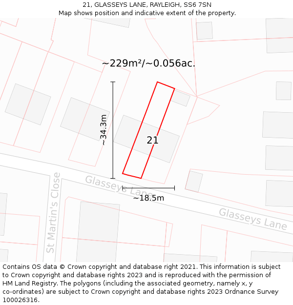 21, GLASSEYS LANE, RAYLEIGH, SS6 7SN: Plot and title map