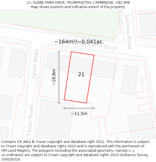 21, GLEBE FARM DRIVE, TRUMPINGTON, CAMBRIDGE, CB2 9PB: Plot and title map
