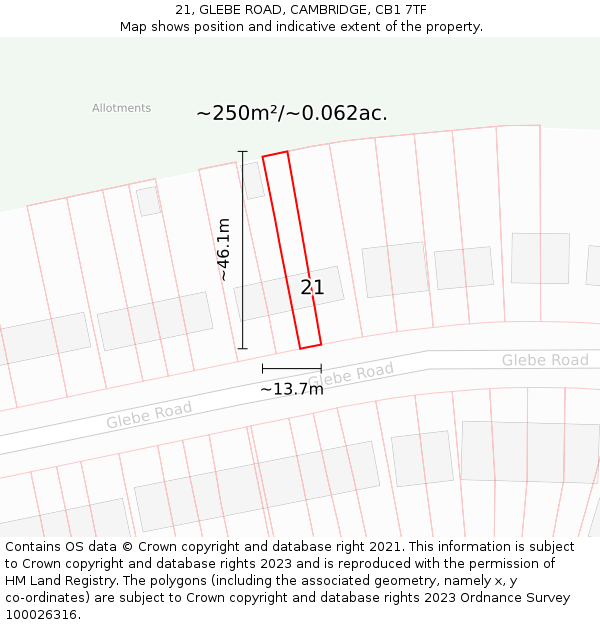 21, GLEBE ROAD, CAMBRIDGE, CB1 7TF: Plot and title map