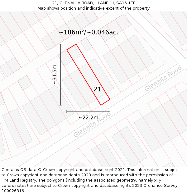 21, GLENALLA ROAD, LLANELLI, SA15 1EE: Plot and title map