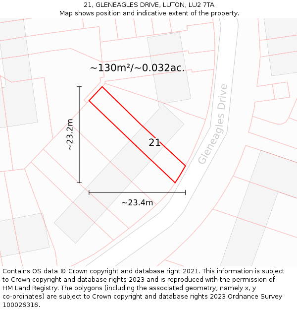 21, GLENEAGLES DRIVE, LUTON, LU2 7TA: Plot and title map