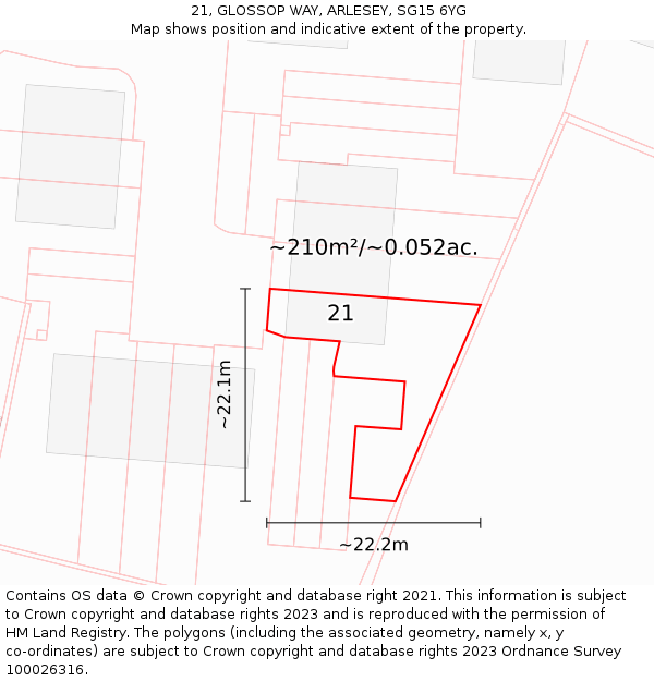 21, GLOSSOP WAY, ARLESEY, SG15 6YG: Plot and title map