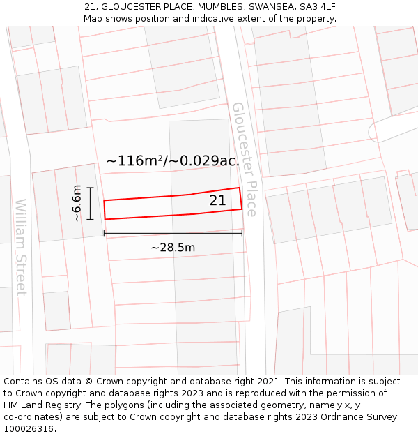 21, GLOUCESTER PLACE, MUMBLES, SWANSEA, SA3 4LF: Plot and title map