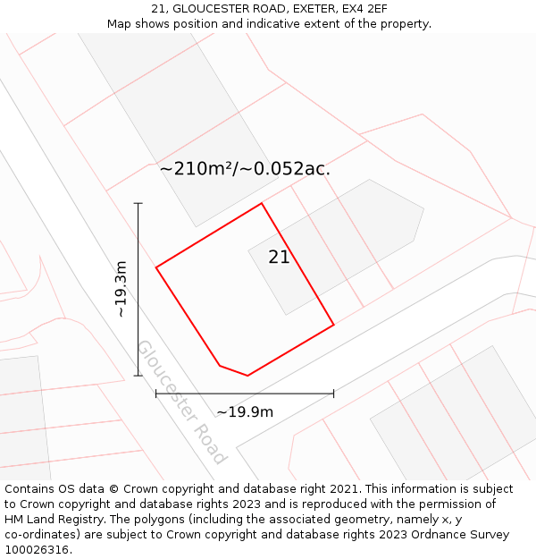 21, GLOUCESTER ROAD, EXETER, EX4 2EF: Plot and title map