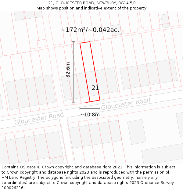 21, GLOUCESTER ROAD, NEWBURY, RG14 5JP: Plot and title map