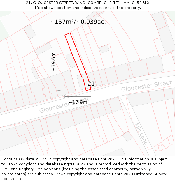21, GLOUCESTER STREET, WINCHCOMBE, CHELTENHAM, GL54 5LX: Plot and title map